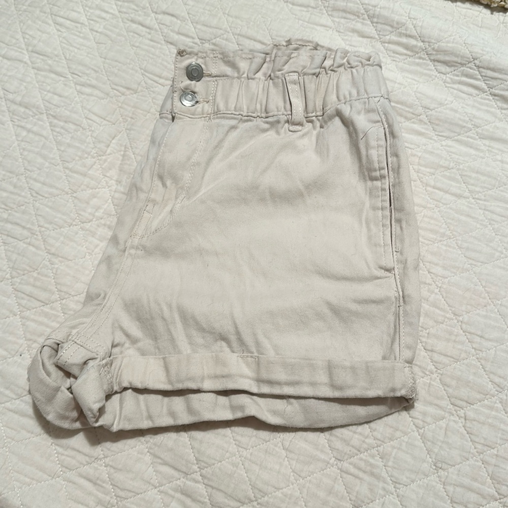 Cream Paper bag shorts